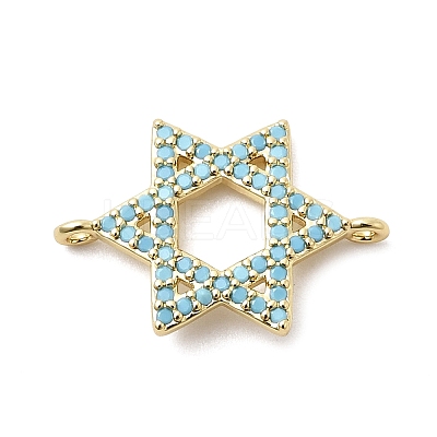 Brass Micro Pave Sky Blue Cubic Zirconia Star of David Connector Charms KK-H529-08G-1