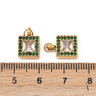 304 Stainless Steel & Clear Cubic Zirconia & Emerald Rhinestone Charms STAS-G364-06G-1