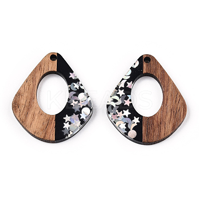Opaque Resin & Walnut Wood Pendants RESI-N039-57C-1
