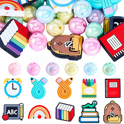 10Pcs 10 Styles School Theme Silicone Focal Beads SIL-BM0001-07-1