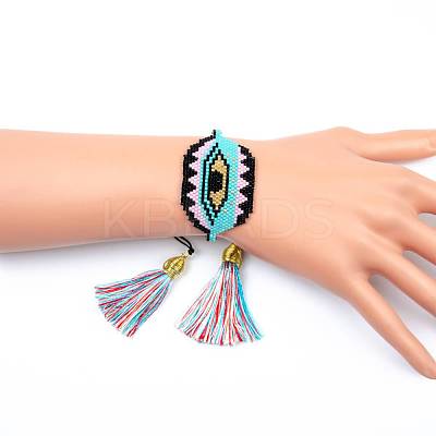 Miyuki Seed Braided Bead Bracelet with Double Tassel BJEW-A121-17-1