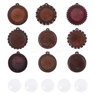 DIY Flat Round Wooden Tray Pendant Making Kits DIY-TA0012-32-1