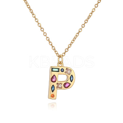 Brass Pave Colorful Cubic Zirconia Initial Pendant Necklaces for Women FS-WG02860-16-1