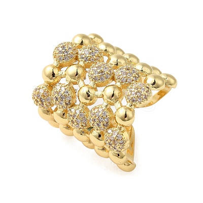Brass Micro Pave Clear Cubic Zirconia Open Cuff Rings RJEW-A046-12G-1