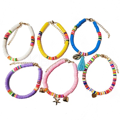 Starfish & Shell & Cross & Heart & Tassel Charm Bracelets & Ankles Set for Teen Girl Women SJEW-SW00001-1