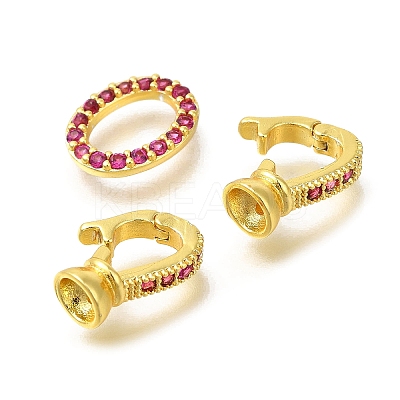 Rack Plating Oval Brass Micro Pave Cubic Zirconia Fold Over Clasps KK-F883-21G-1