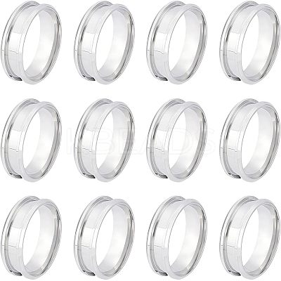 12Pcs Stainless Steel Grooved Finger Ring Settings STAS-UN0038-94E-1