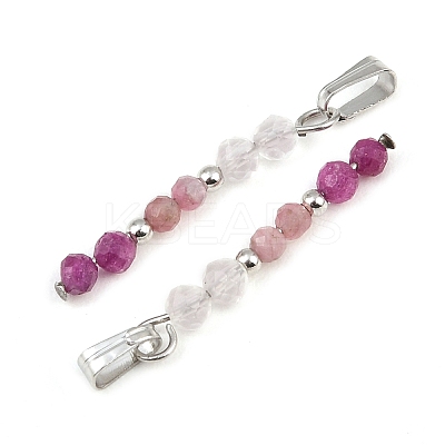 Faceted Round Natural Quartz Crystal & Ruby & Pink Tourmaline Beaded Pendants PALLOY-JF03529-09-1