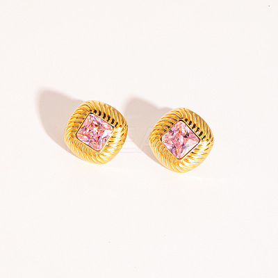 Retro Rhombus Stainless Steel Cubic Zirconia Stud Earrings for Women LS-CQ6357-5-1