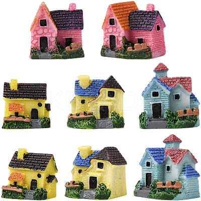 8Pcs 4 Styles Resin Villa House Figurines Display Decorations DJEW-SP0001-18-1