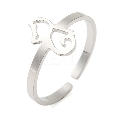 Non-Tarnish Hollow Cat 304 Stainless Steel Open Cuff Rings for Women RJEW-N048-07P-1