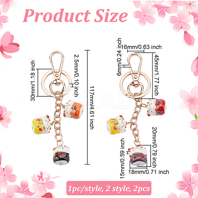 2Pcs 2 Colors Maneki Neko Lucky Cat Porcelain Pendant Keychain KEYC-OC0001-42B-1