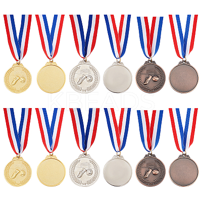 12Pcs 3 Colors Zinc Alloy Award Football Medal AJEW-GA0003-62-1