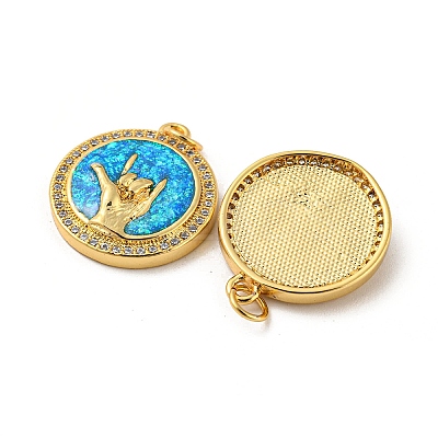 Brass Micro Pave Cubic Zirconia with Synthetic Opal Pendants KK-D096-05A-03-1