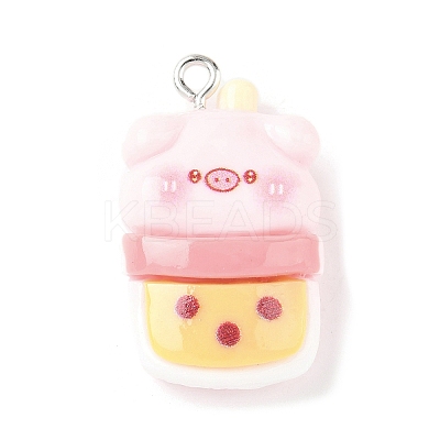 Cute Pig Theme Opaque Resin Pendants RESI-V005-007D-1