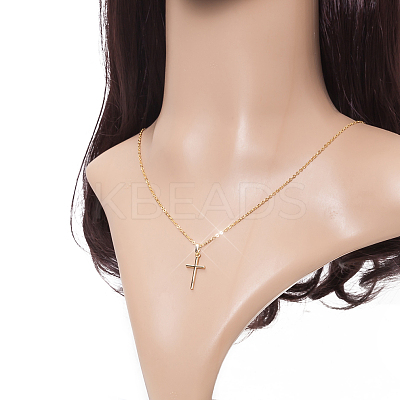 Real Gold Plated Cross Brass Pendant Necklaces NJEW-EE0001-14A-1