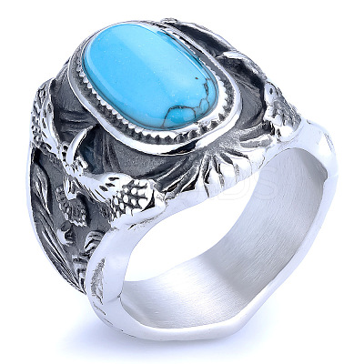 304 Stainless Steel and Synthetic Turquoise Finger Rings for Men FS-WGEFF67-04-1