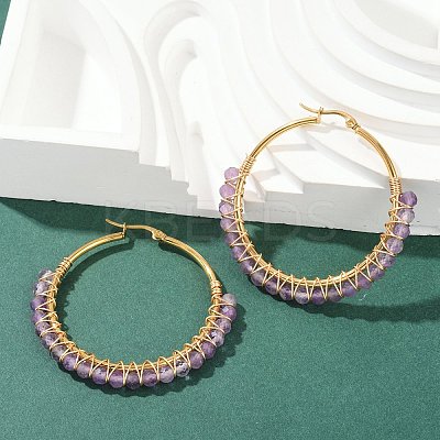 Beaded Hoop Earrings EJEW-JE03830-02-1