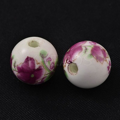 Floral Printed Porcelain Beads CFF038Y-1