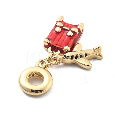 Rack Plating Brass Red Enamel European Dangle Charms LS-KK-Q017-20G-1