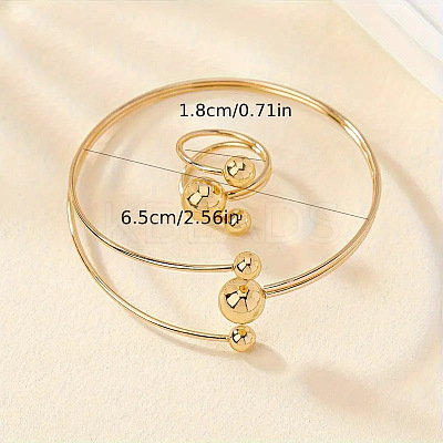Alloy Round Beaded Cuff Bangles & Cuff Rings Sets FS-WG69C61-01-1