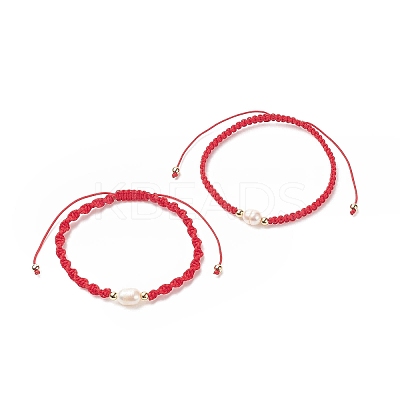 2Pcs 2 Style Natural Pearl Braided Bead Bracelets Set with Nylon Cord for Women BJEW-JB09141-01-1