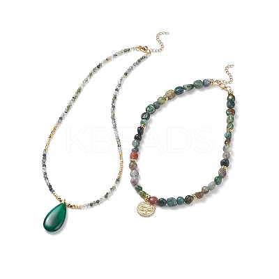 Natural Moss Agate Necklaces Sets for Women NJEW-JN03987-1