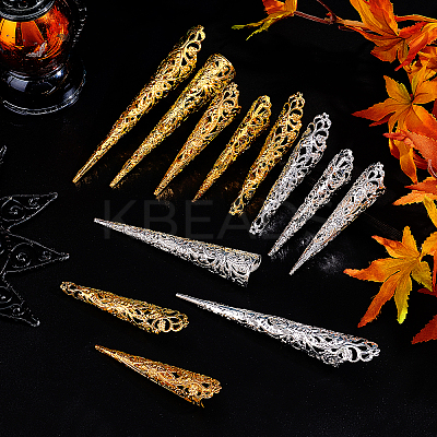 20Pcs 10 Style Hollow out Iron Finger Nail Tip Claw Rings AJEW-PH0004-10-1