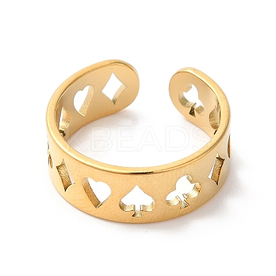 Spade & Club & Heart & Diamond Ion Plating(IP) 304 Stainless Steel Open Cuff Ring for Women RJEW-K245-47G-1