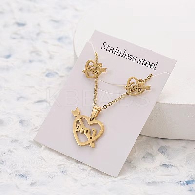 201 Stainless Steel Pendant Necklaces & Stud Earrings Sets FS-WG852B2-15-1