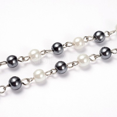 Glass Pearl Round Beads Chains for Necklaces Bracelets Making AJEW-JB00112-04-1