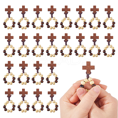 25Pcs Wood Cross & Round Beads Finger Rings RJEW-DC0001-23B-1
