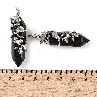 Natural Obsidian Double Terminal Pointed Pendants G-C144-03P-11-1