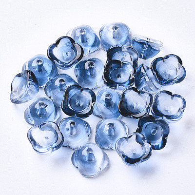 4-Petal Two Tone Transparent Spray Painted Glass Fancy Bead Caps GGLA-S054-009D-01-1