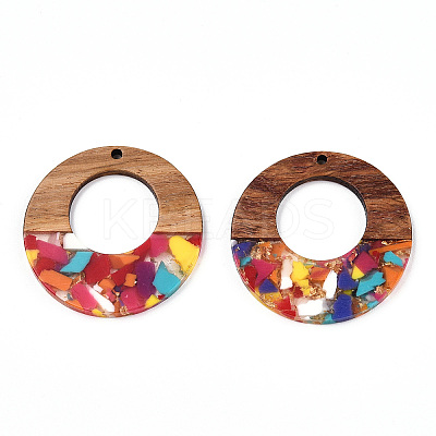 Transparent Resin & Walnut Wood Pendants RESI-TAC0017-74-A07-1