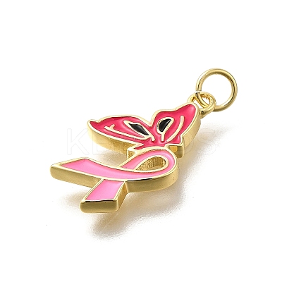 October Breast Cancer Pink Awareness Ribbon Brass Enamel Pendants LS-KK-S517-04E-G-1