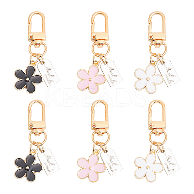 6Pcs 3 Colors Daisy Alloy Enamel Pendant Keychain with Arch Charm HJEW-GL0001-11-1