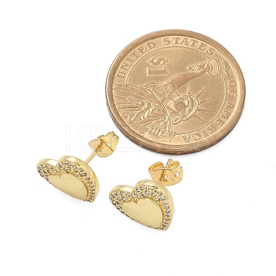 Brass Micro Pave Clear Cubic Zirconia Stud Earrings for Women EJEW-U034-02G-02-1