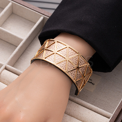Triangle 304 Stainless Steel & Imitation Leather Cuff Bangles FS-WGE67E3-08-1