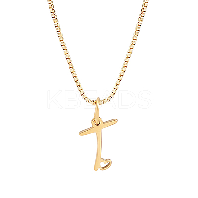 1pc Brass Chain & 304 Stainless Steel Letter Pendant Necklaces NJEW-LP0001-40T-G-1