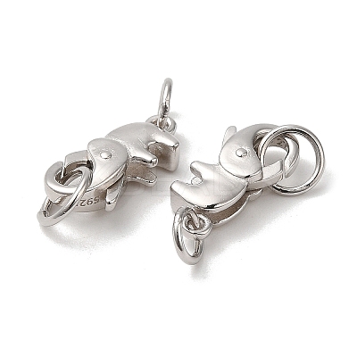 Anti-Tarnish Rhodium Plated 925 Sterling Silver Lobster Claw Clasps with Jump Rings X-STER-D006-15P-1