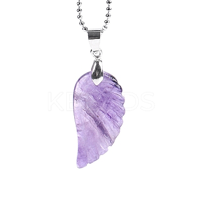 Natural Amethyst Angel Wing Pendant Necklace PW-WG24892-16-1