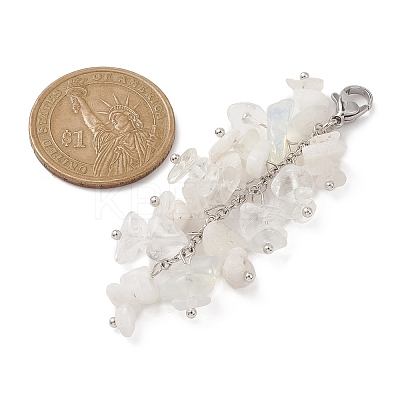 Natural Rainbow Moonstone & Opalite Chip Beaded Pendant Decorations HJEW-JM01234-04-1
