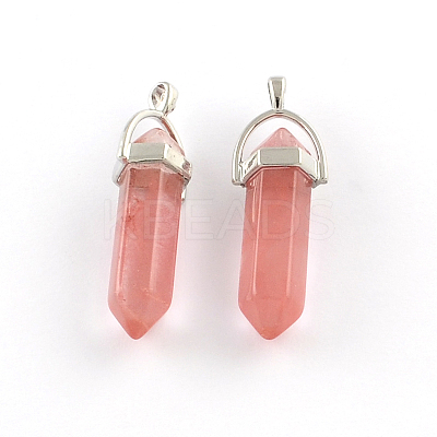 Cherry Quartz Glass Stone Pendants with Alloy Findings X-G-R278-29P-1
