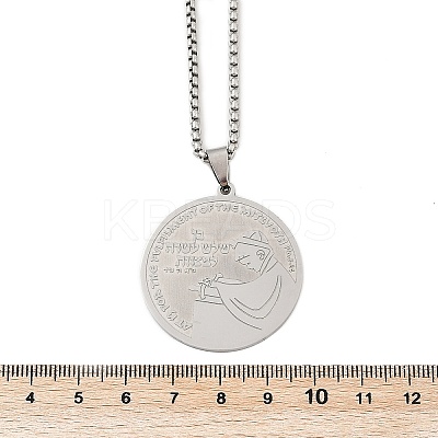 201 Stainless Steel Flat Round with Boy Pendant Box Chain Necklaces for Women Men LS-NJEW-R013-05P-1