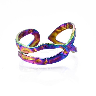 304 Stainless Steel Criss Cross Cuff Ring RJEW-N038-098-1