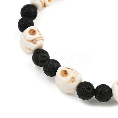 Natural Lava Rock & Synthetic Turquoise Beads Stretch Bracelets for Women BJEW-JB12131-02-1