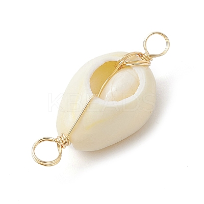 Natural Cowrie Shell & Faceted Glass Connetctor Charms PALLOY-JF02664-02-1