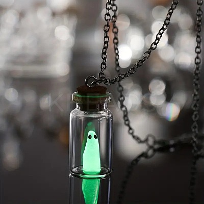 Halloween Luminous Ghost Glass Drift Bottle Pendant Necklaces & Dangle Earrings Sets FS-WG90D60-01-1