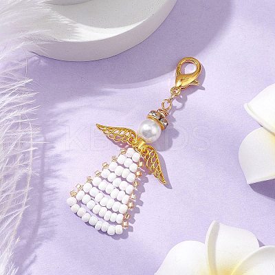 Angel Glass Seed Beads Pendants Decrotions HJEW-MZ00113-02-1